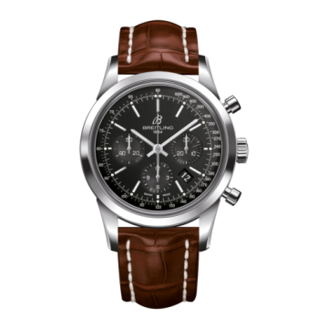 Breitling Transocean Chronograph Stainless Steel / Black / Croco / Folding