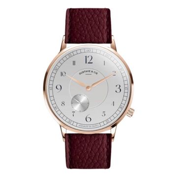 Gustave & Cie 12H Hector Or Rose & Blanc Cuir Bordeaux Grainé 36mm