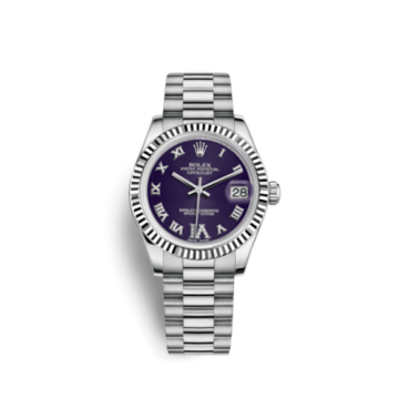 Rolex Datejust 31 White Gold Fluted / President / Blue Roman