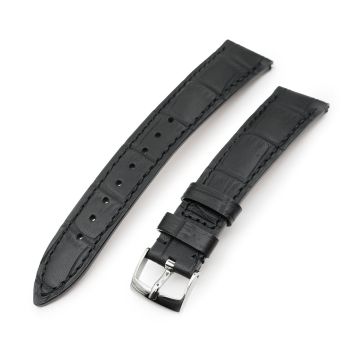 Q.R. 18mm or 19mm Black CrocoCalf (Italian Croco Grain) Watch Band - 19mm