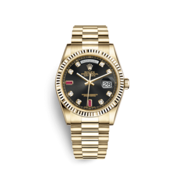 Rolex Day-Date 36 Yellow Gold Fluted / President / Black Diamonds Rubies
