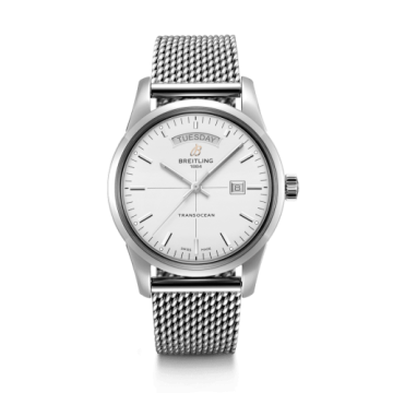 Breitling Transocean Day & Date Stainless Steel / Silver / Milanese