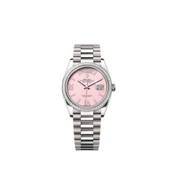 Rolex Day-Date 36 White Gold - Baguette / Pink Opal / President