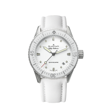 Blancpain Fifty Fathoms Bathyscaphe Stainless Steel / White / White Canvas