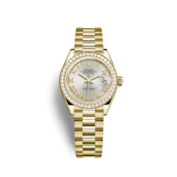 Rolex Lady-Datejust 28 Yellow Gold Diamond / President / Silver Roman
