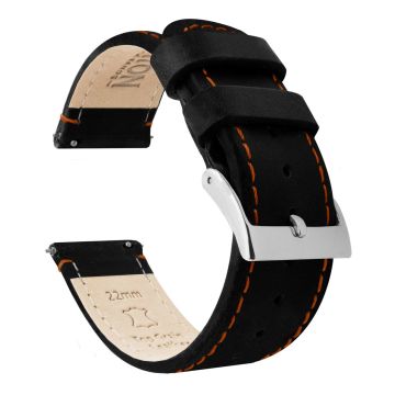 Black Leather Orange Stitching Watch Band - 23mm