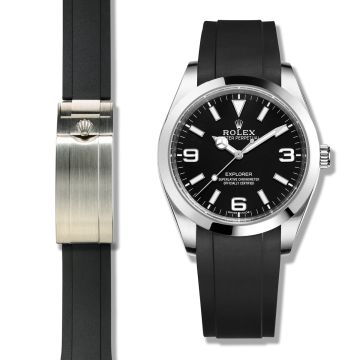 CURVED END RUBBER STRAP FOR ROLEX EXPLORER 39MM REF.214270 (RS01 DEPLOYANT STYLE) - 10mm