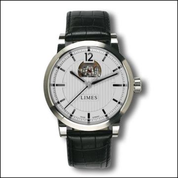 Limes Chyros Balancier Visible - silvered / black leather strap (Croco)