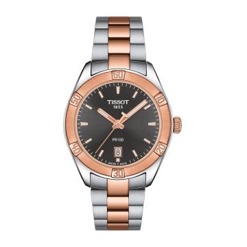 Tissot PR 100 Sport Chic 36 Stainless Steel / Rose Gold PVD / Grey / Bracelet