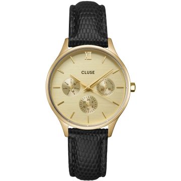 Cluse Minuit Multifunction Leather Black Lizard / Gold Colour