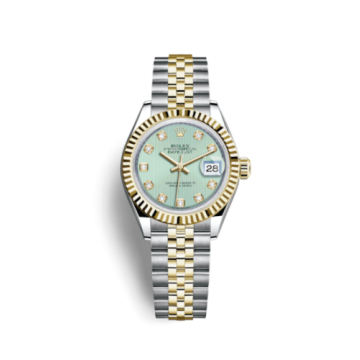 Rolex Lady-Datejust 28 Rolesor Yellow Fluted / Jubilee / Mint Green Tuxedo