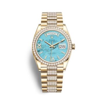 Rolex Day-Date 36 Yellow Gold / Diamond / Turquoise / President-Diamond