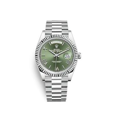 Rolex Day-Date 40 Platinum - Fluted / Green - Roman