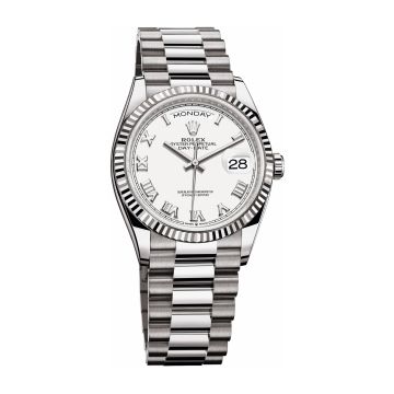 Rolex Day-Date 36 White Gold Fluted / White - Roman / President