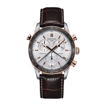 Certina DS 2 Chronograph Flyback Stainless Steel / Rose Gold PVD / Silver / Strap
