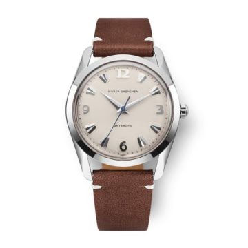 Nivada Grenchen Antarctic 35 Eggshell - White Luminova / Stainless Steel / Brown - White