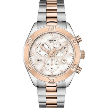 Tissot PR 100 Sport Chic Chronograph 38 Stainless Steel - Rose Gold / MOP / Bracelet
