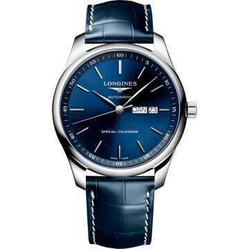 Longines Master Collection 42 Annual Calendar Stainless Steel / Blue / Alligator