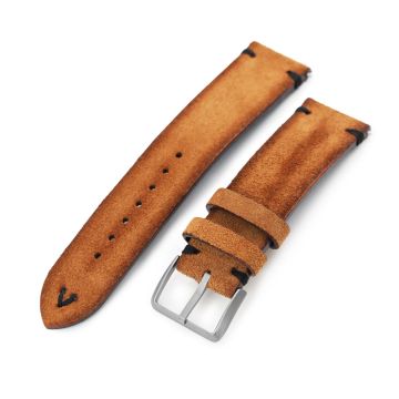 Camel Brown 19mm, 20mm, 21mm, 22mm MiLTAT Quick Release Nubuck Leather Watch Strap, Black Stitching, Sandblasted - 21mm