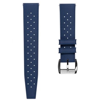 Vintage Style Perforated Rubber Watch Strap - Blue - 22mm