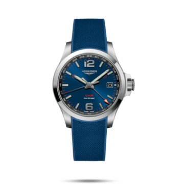 Longines Conquest V.H.P. GMT 41 Stainless Steel / Blue / Rubber