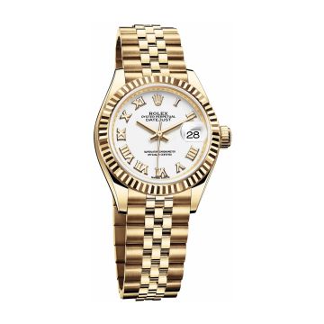 Rolex Lady-Datejust 28 Yellow Gold Fluted / Jubilee / White Roman