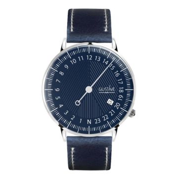 Gustave & Cie 24H André Argent & Bleu PU Végétal Bleu Surpiqué 40mm