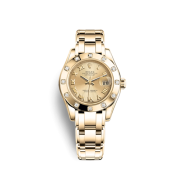 Rolex Datejust Pearlmaster 29 Yellow Gold 12 Diamond Champagne Roman