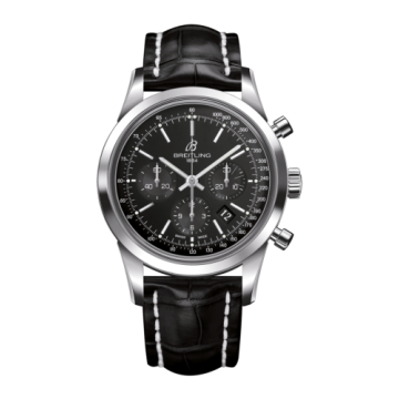 Breitling Transocean Chronograph Stainless Steel / Black / Croco / Folding