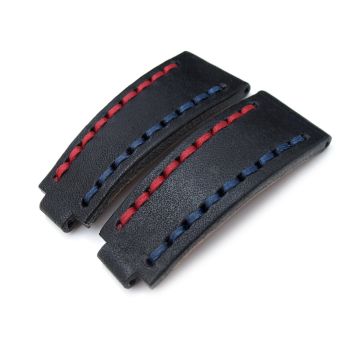 MiLTAT RX 'X' Collection Watch Strap, NERO Black Genuine Calf, Red + Navy Blue St. Tailor-made for RX SUB & Explo - 16mm