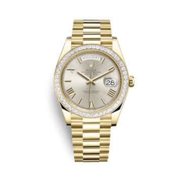 Rolex Day-Date 40 Yellow Gold - Baguette / Silver - Roman