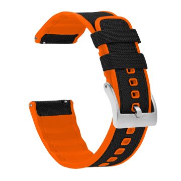 Black Cordura Fabric And Pumpkin Orange Silicone Hybrid Watch Band - 16mm