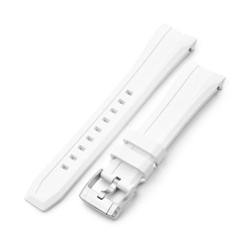 Wheels FKM Watch Band for Orient Kamasu, 22mm White Rubber Quick Release Curved End - 22mm
