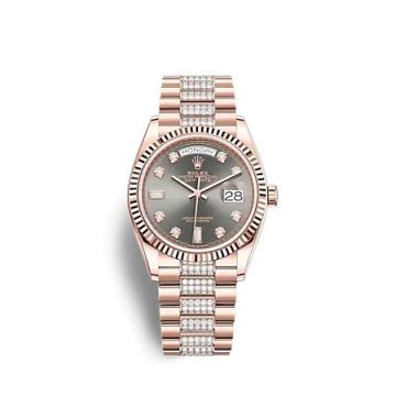 Rolex Day-Date 36 Everose Gold / Fluted / Slate - Diamond / President  - Diamond
