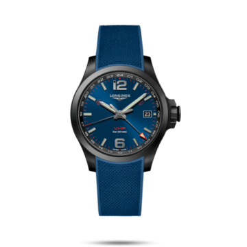 Longines Conquest V.H.P. GMT 41 PVD / Blue / Rubber