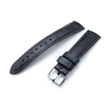 or 22mm CrocoCalf (Croco Grain) Dark Grey Semi-Curved Watch strap, Polished Buckle - 20mm