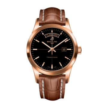 Breitling Transocean Day & Date Red Gold / Black / Croco / Folding