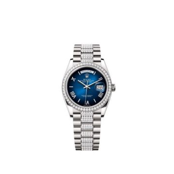 Rolex Day-Date 36 White Gold - Baguette / Blue Ombré - Diamond / President - Diamond