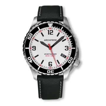 Archimede SportTaucher Stainless Steel / White / Black Leather