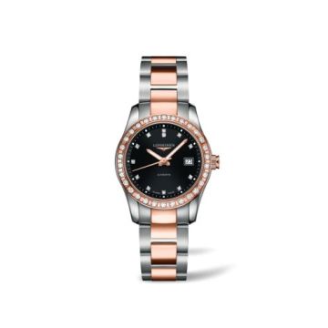 Longines Conquest Classic Automatic 29.5 Stainless Steel / Red Gold / Diamond / Black / Bracelet