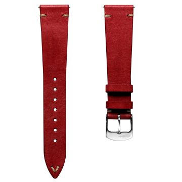Badalassi Carlo Pueblo V-Stitch Genuine Italian Leather Watch Strap - Bright Red - 20mm