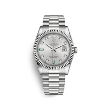Rolex Day-Date 36 White Gold Fluted / President / Silver Diamond Emerald