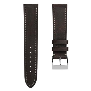 Rochefort Flat Patina Calf Leather Watch Strap - Chocolate Brown - 17mm