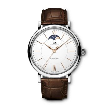 IWC Schaffhausen Portofino Automatic Moonphase  Stainless Steel / Silver / Alligator