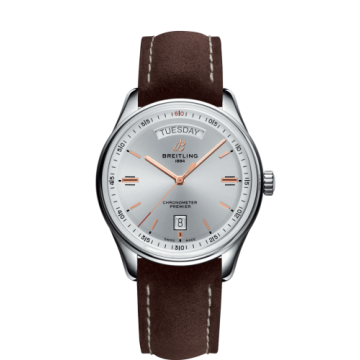 Breitling Premier Automatic Day & Date 40 Stainless Steel / Silver / Nubuck Brown / Tang