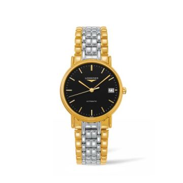 Longines Presence Automatic 34.5mm Stainless Steel / PVD Gold / Black / Bracelet