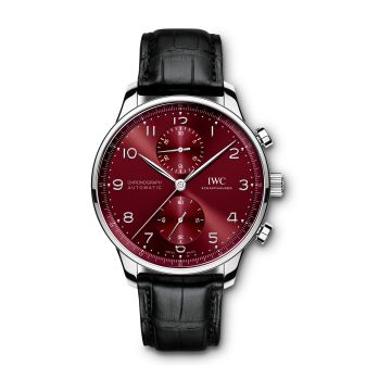 IWC Schaffhausen Portugieser Chronograph Stainless Steel / Burgundy