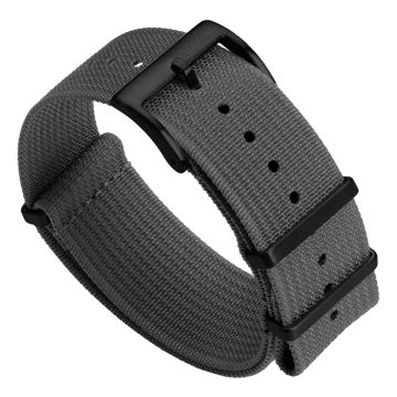 WatchGecko Ridge Military Nylon Watch Strap - Grey - PVD IP Black - 21mm