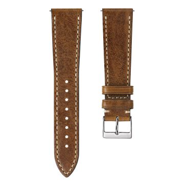 Flat Genuine Leather Watch Strap - Light Brown - 22mm