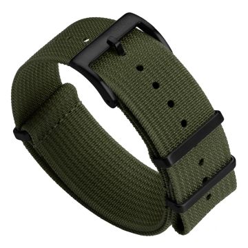 WatchGecko Ridge Military Nylon Watch Strap - Green - PVD IP Black - 21mm
